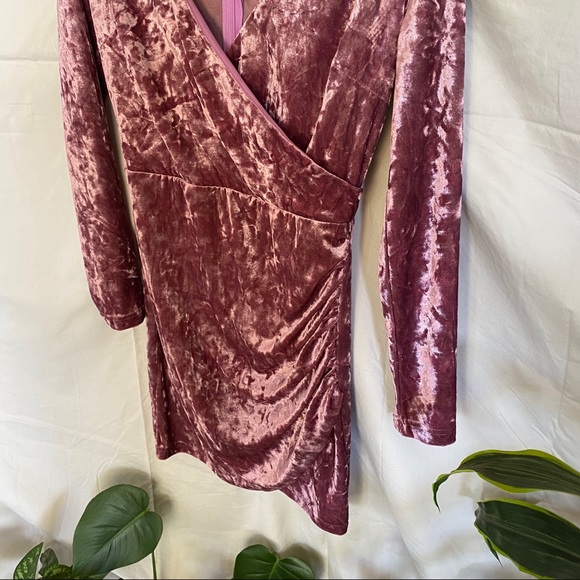 Pink Crushed Velvet Long Sleeve Dress - Picture 2 of 3